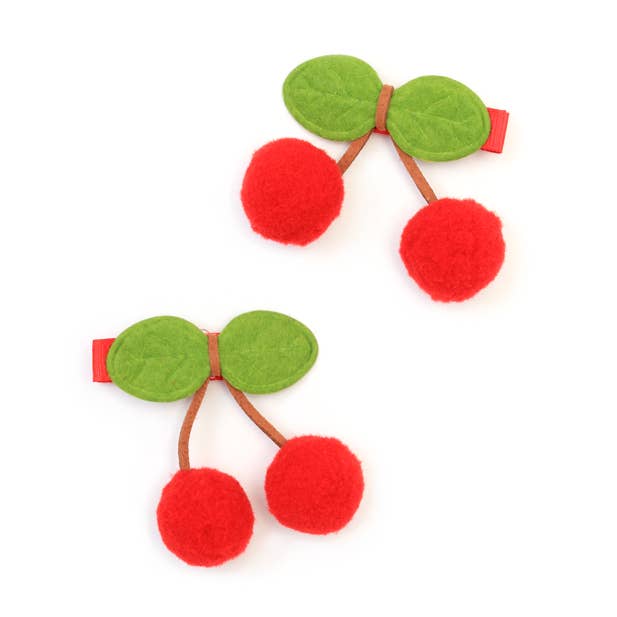 Cherry Pom Pom Hair Clips - Pair of 2
