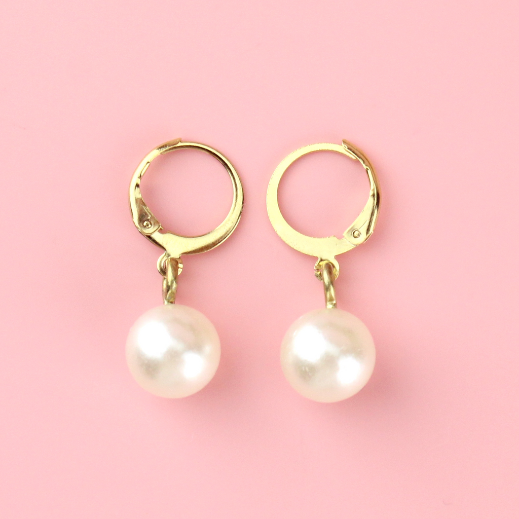 Cherished Pearl Huggie Hoop Earrings (Gold Plated)