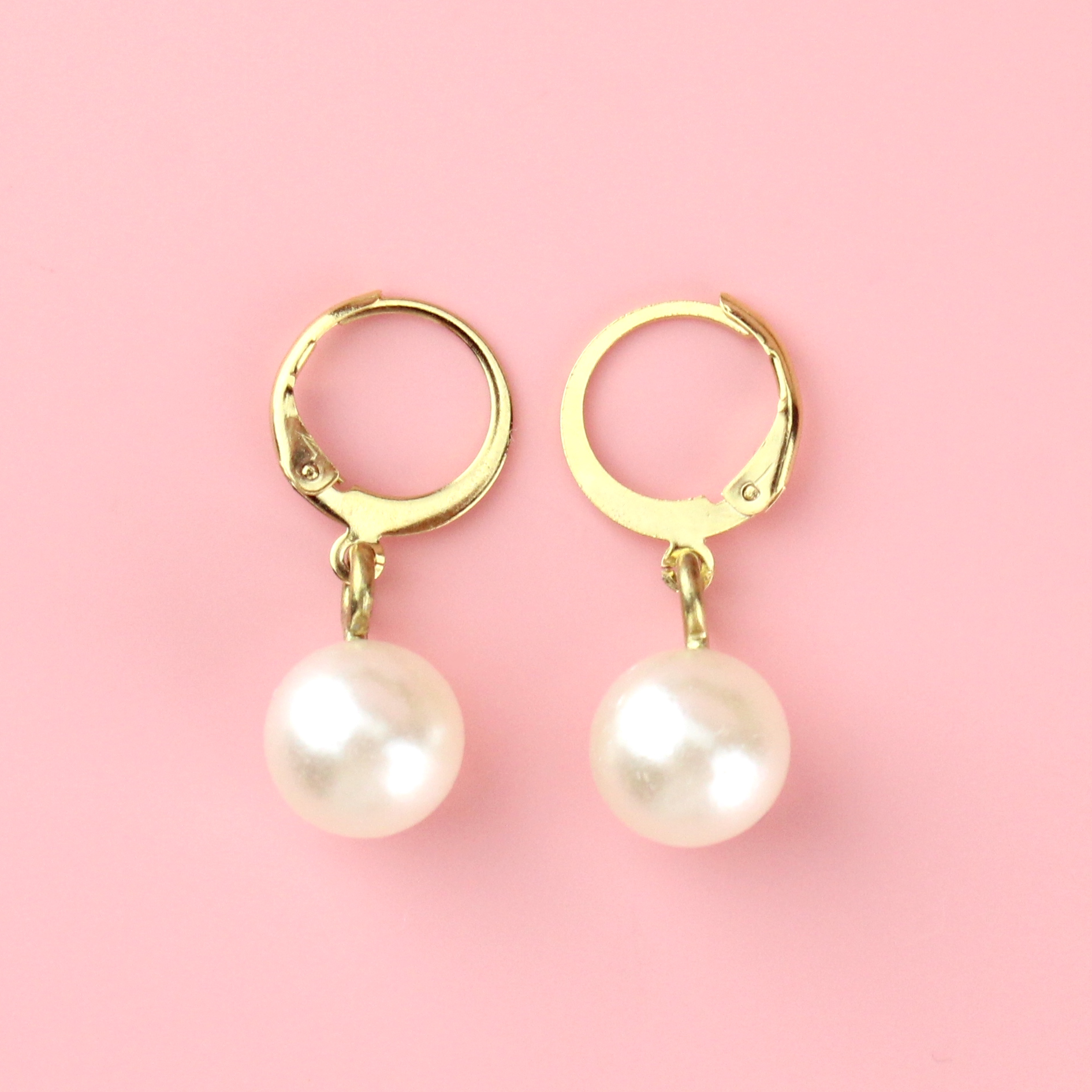 Cherished Pearl Huggie Hoop Earrings (Gold Plated)