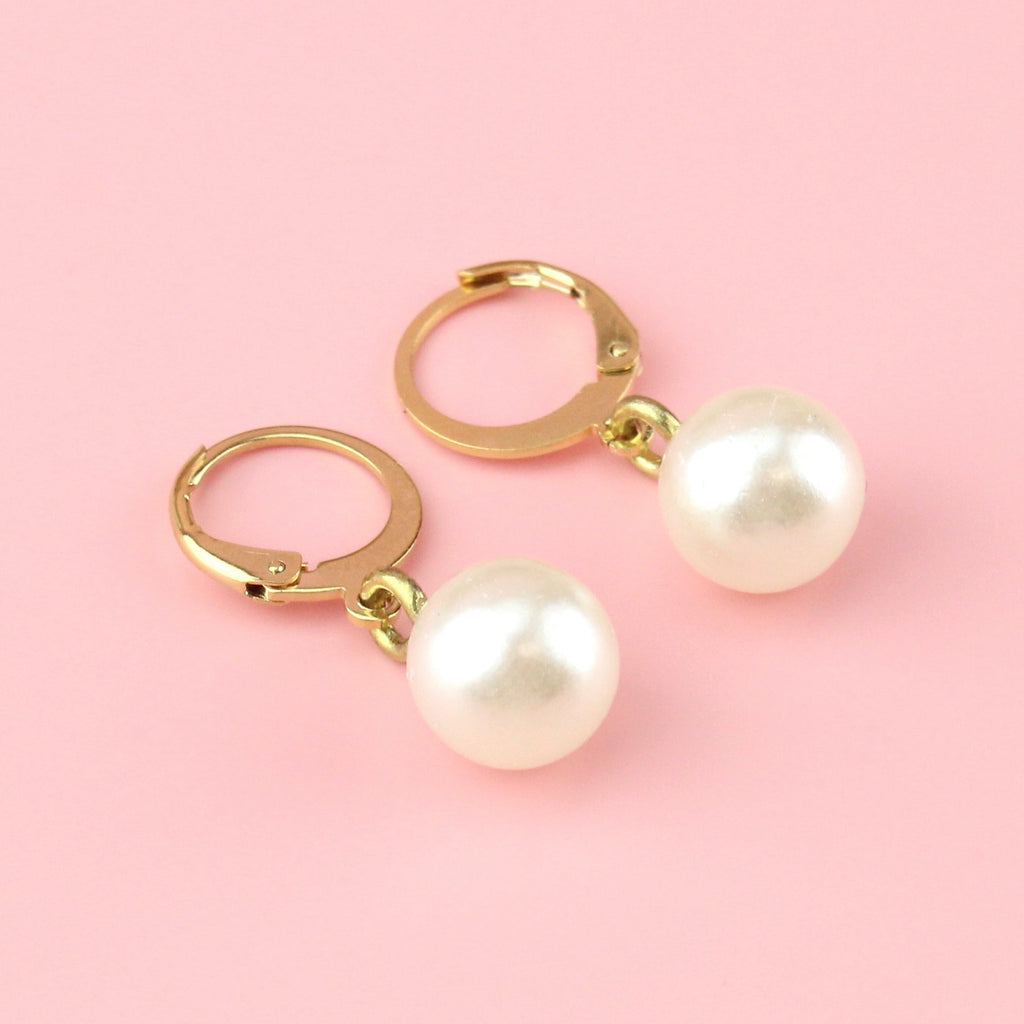 Cherished Pearl Huggie Hoop Earrings (Gold Plated)