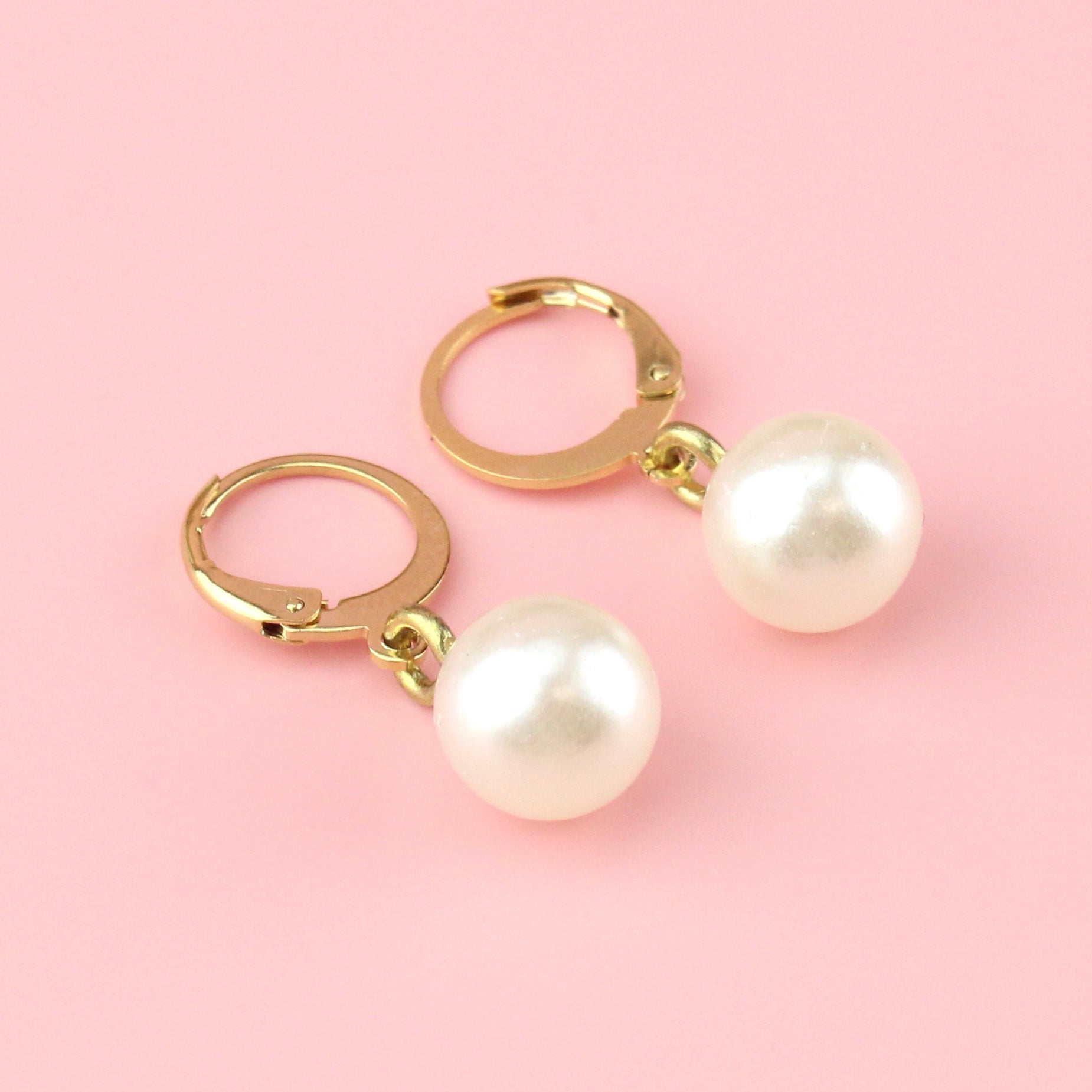 Cherished Pearl Huggie Hoop Earrings (Gold Plated)