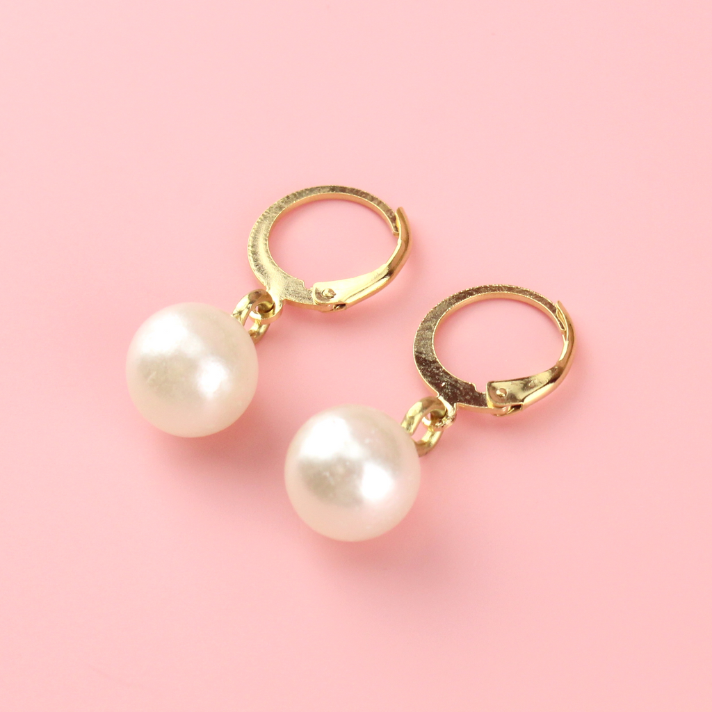 Cherished Pearl Huggie Hoop Earrings (Gold Plated)