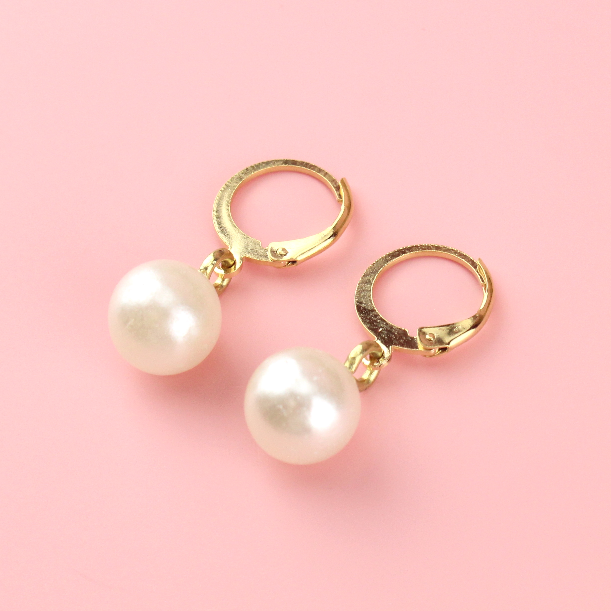 Cherished Pearl Huggie Hoop Earrings (Gold Plated)