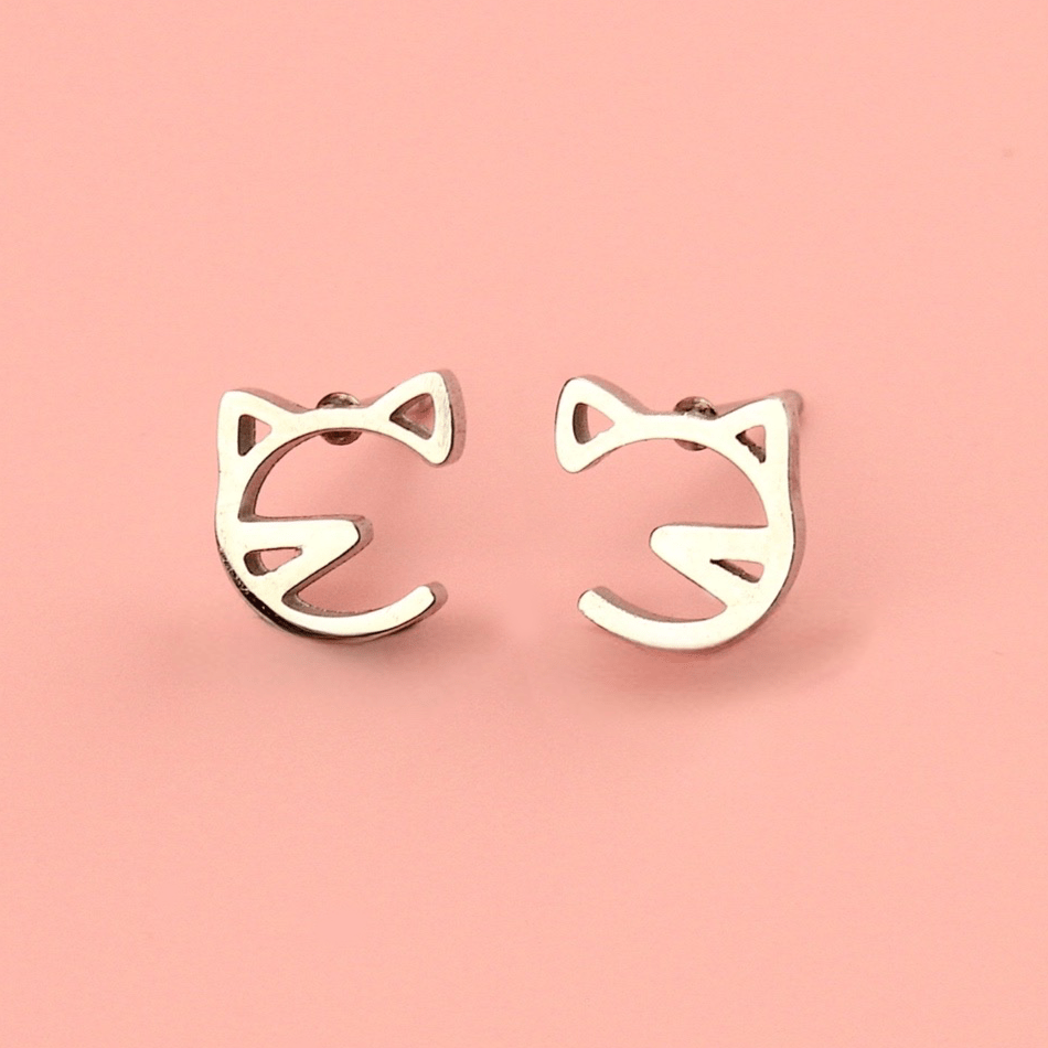 Cat Face Stud Earrings