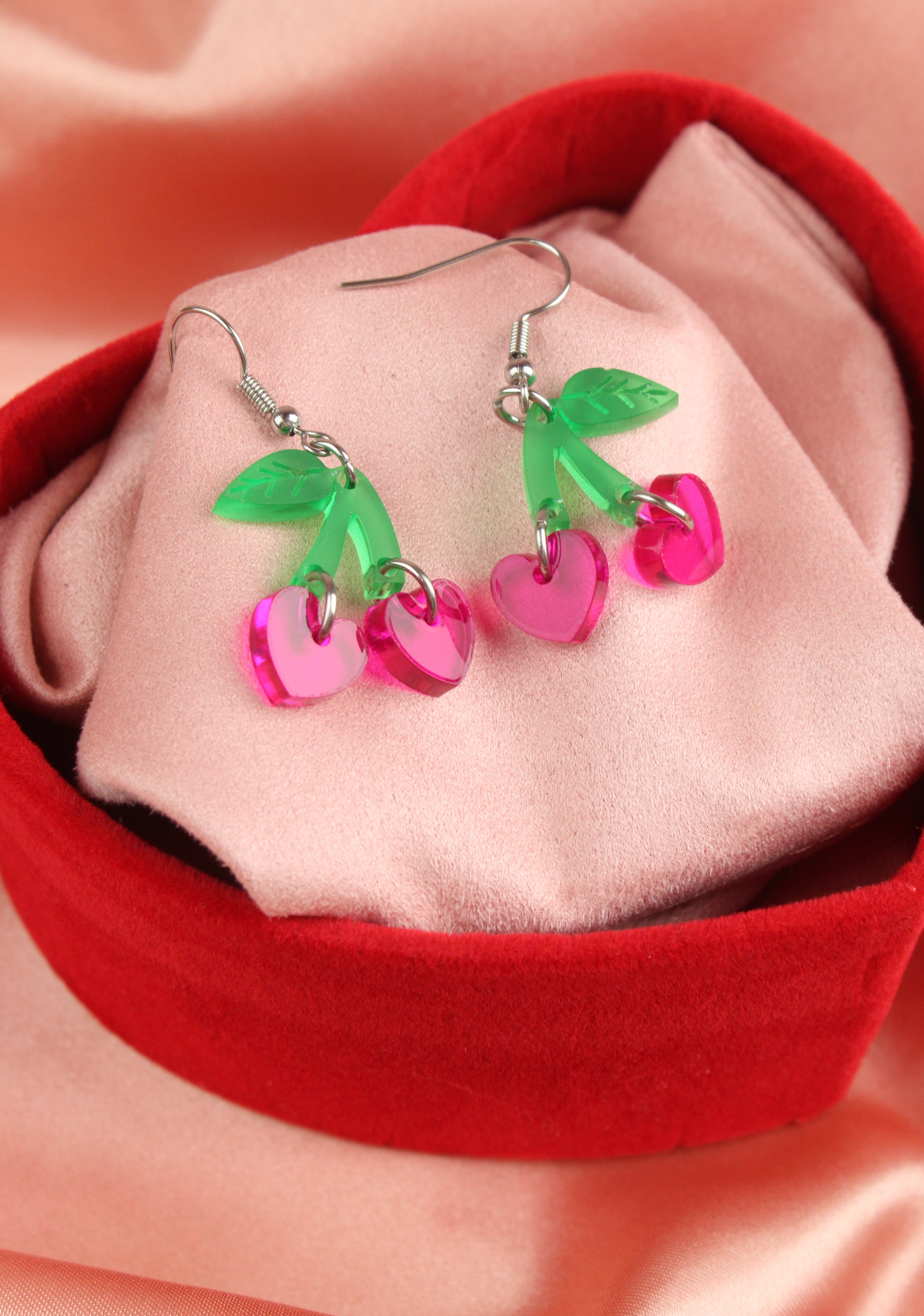 Cherry Love Earrings (Transparent Pink)