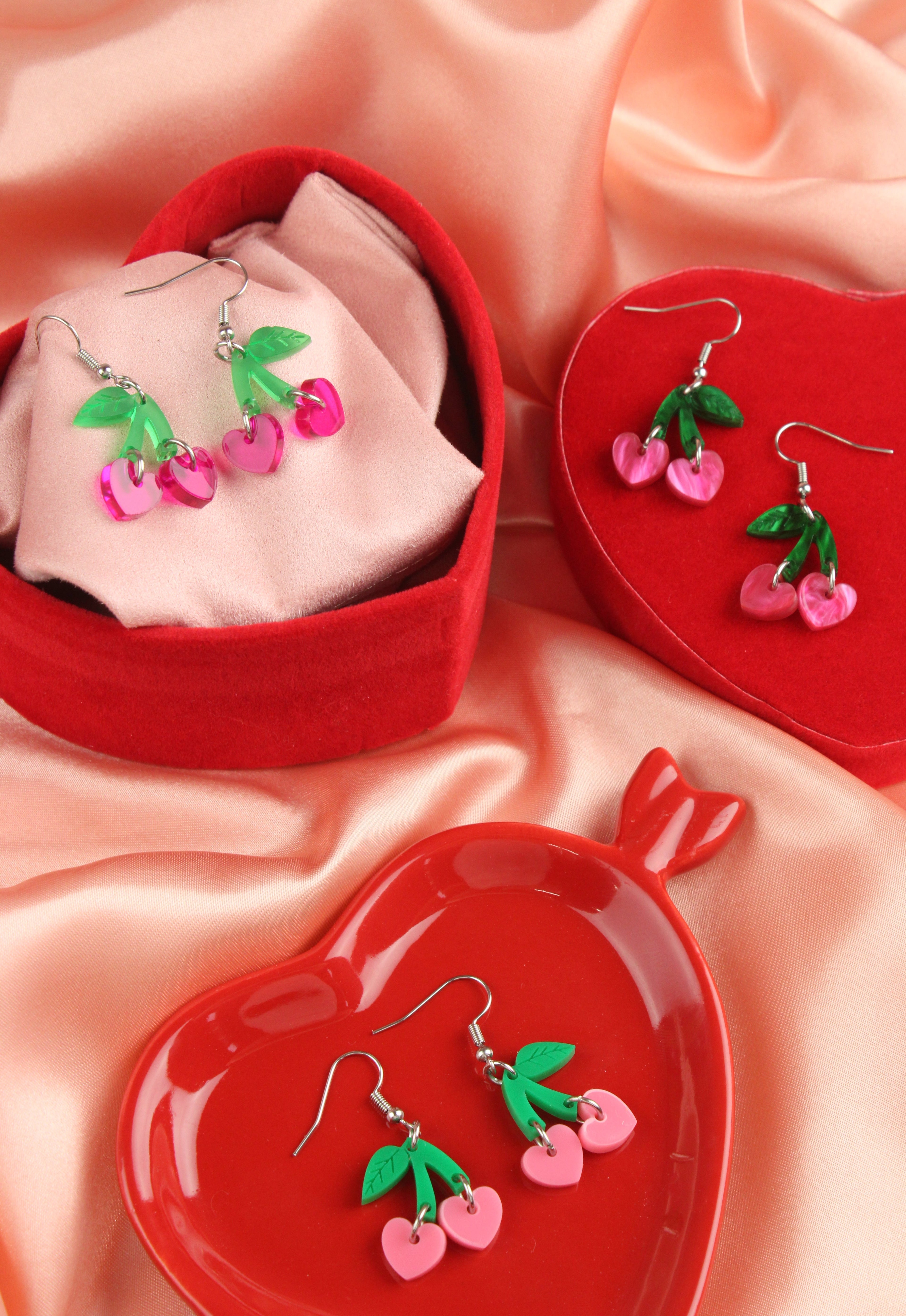 Cherry Love Earrings (Transparent Pink)