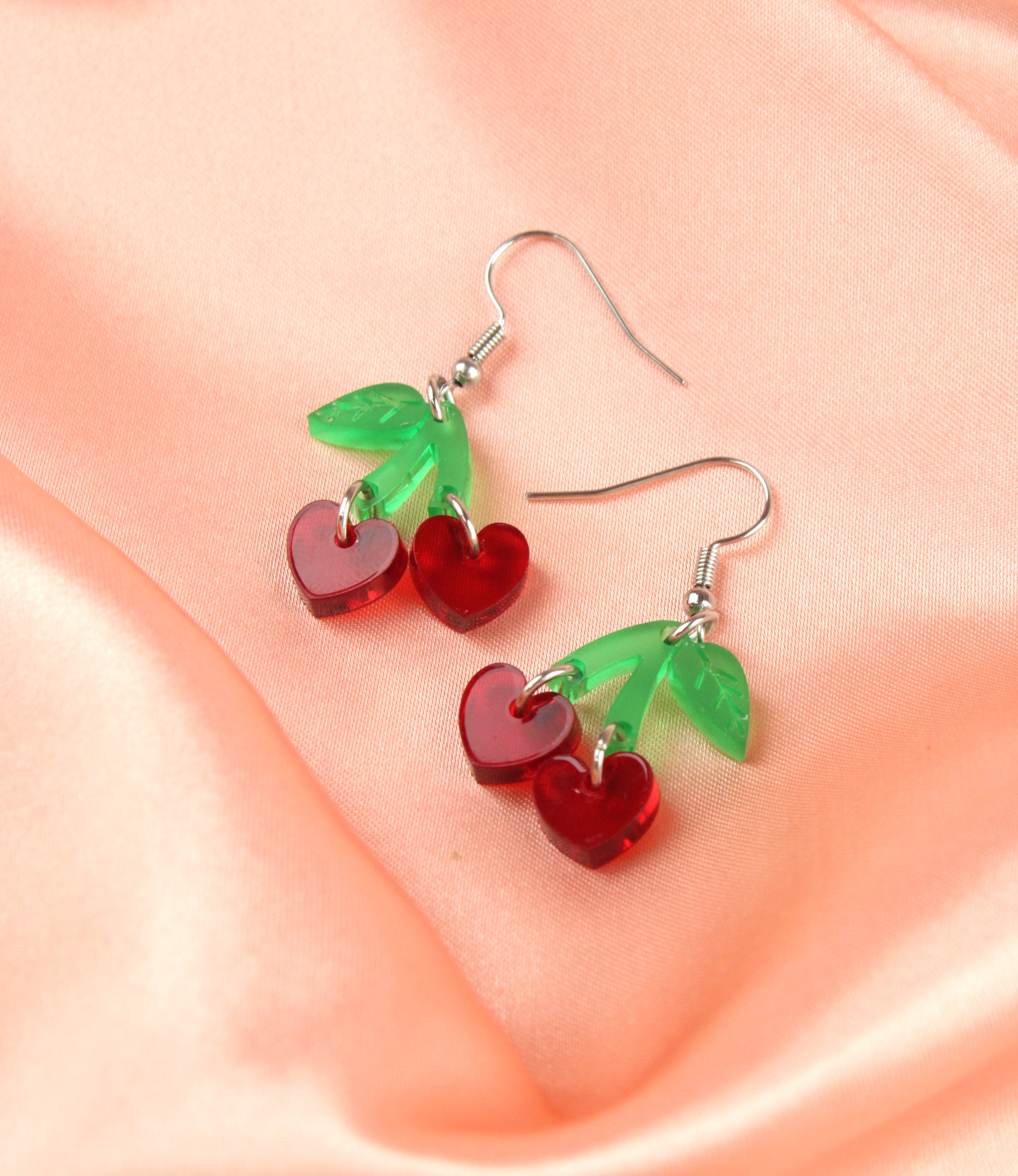 Cherry Love Earrings (Transparent Red)