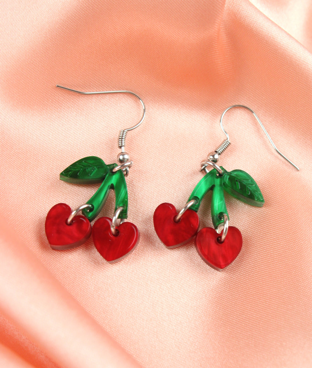 Cherry Love Earrings (Red Marble)