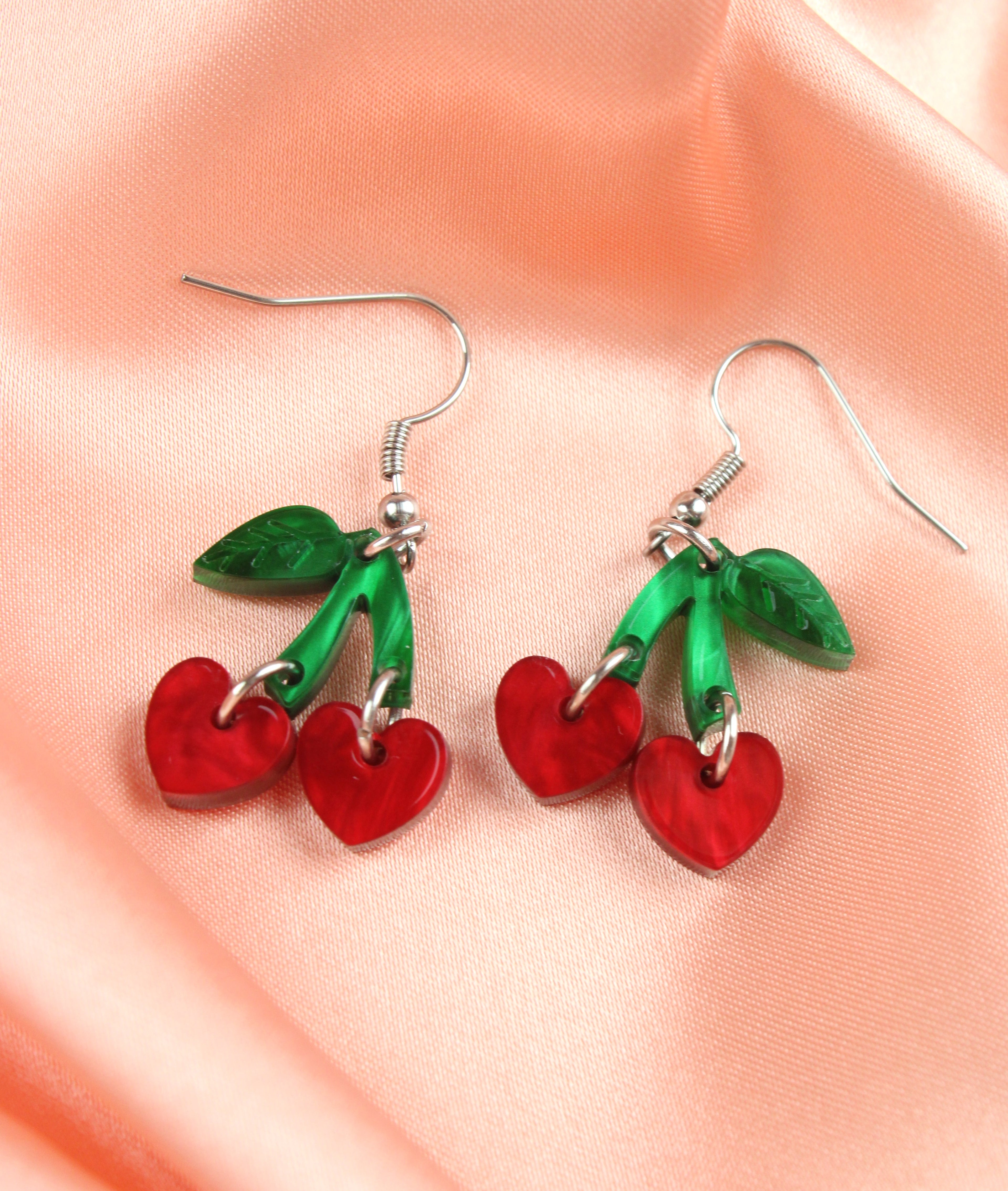 Cherry Love Earrings (Red Marble)