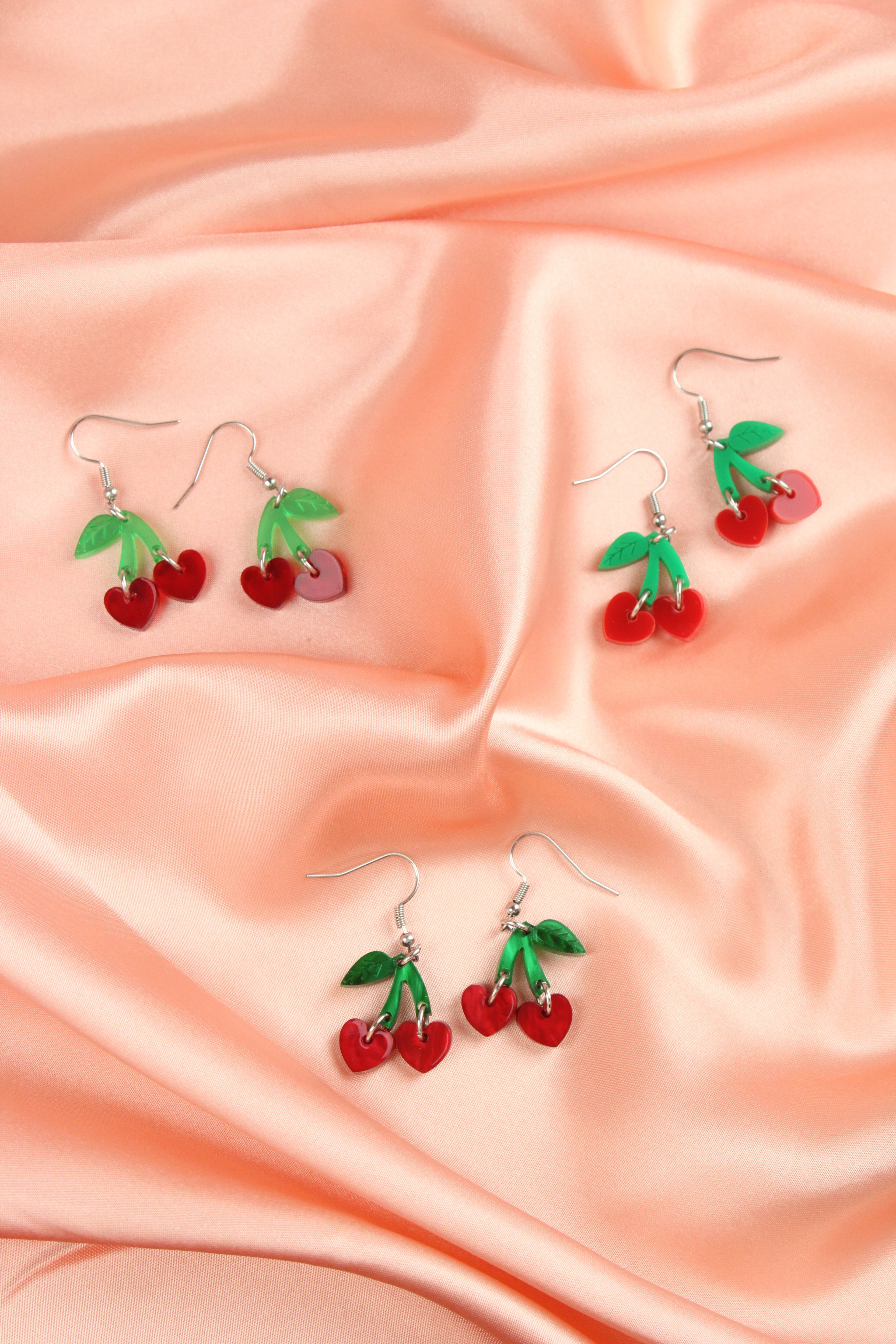 Cherry Love Earrings (Transparent Red)