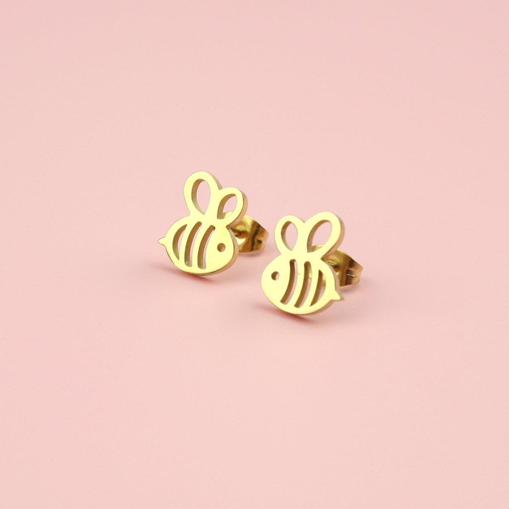 Cartoon Bee Stud Earrings (Gold Plated)