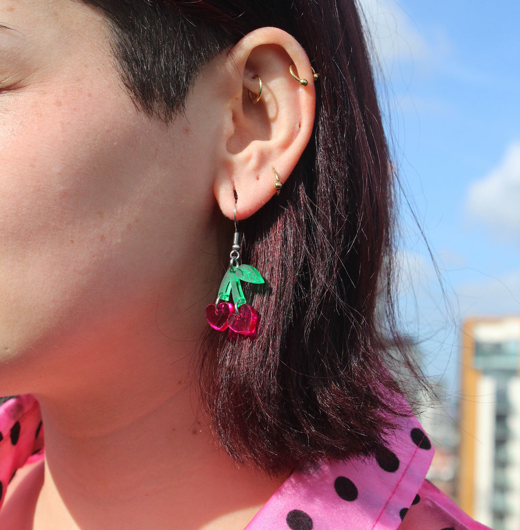Cherry Love Earrings (Transparent Pink)