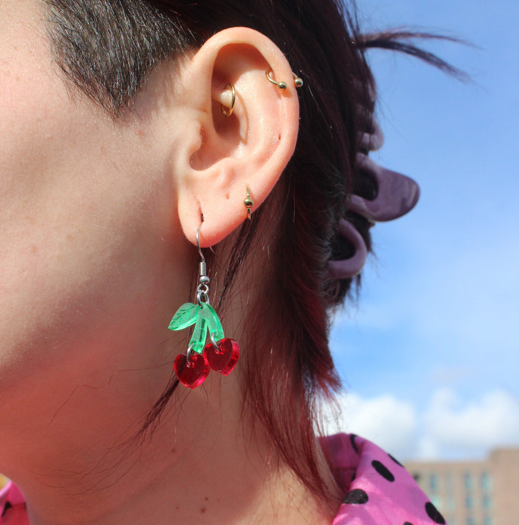 Cherry Love Earrings (Transparent Red)