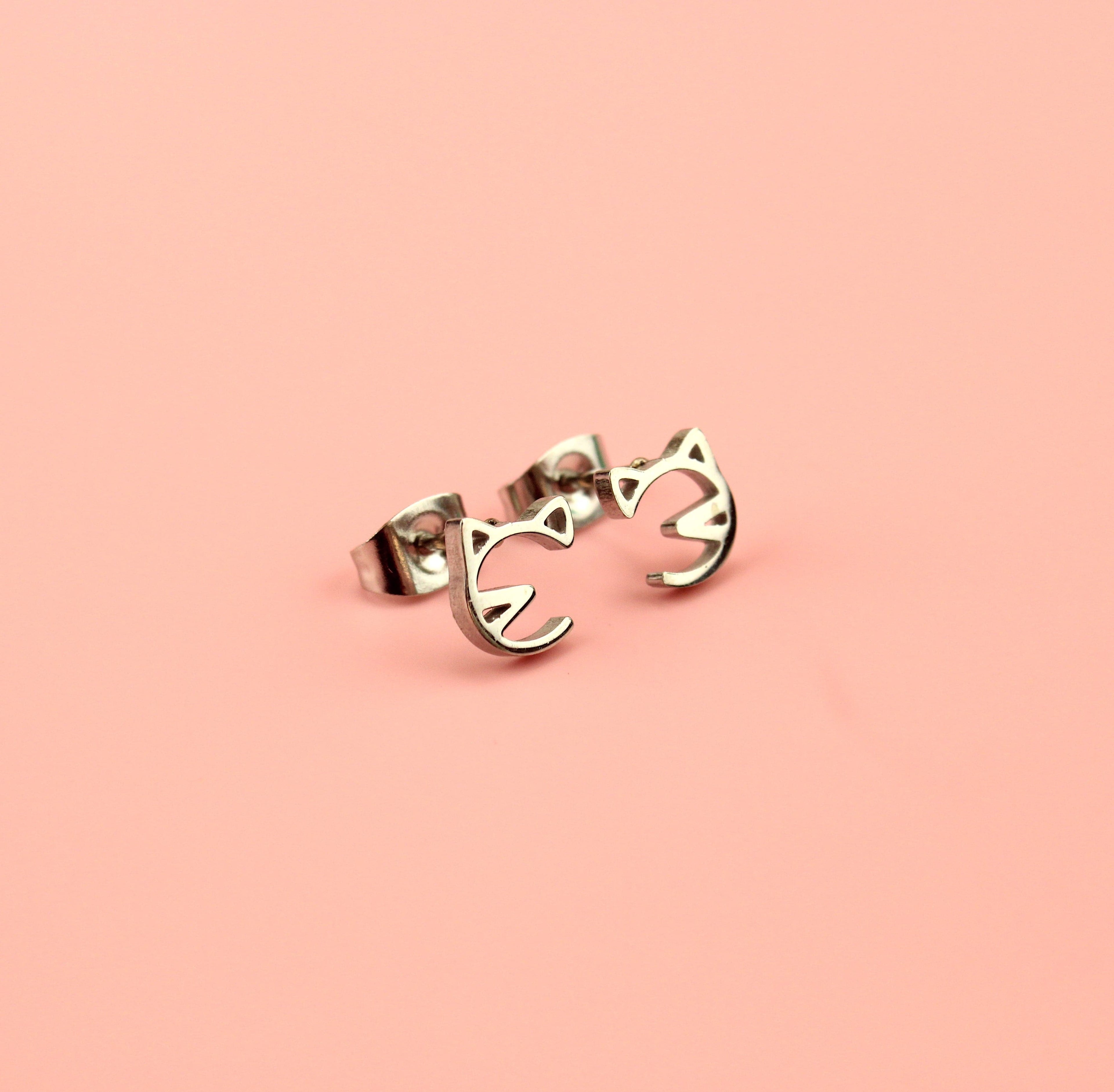Cat Face Stud Earrings