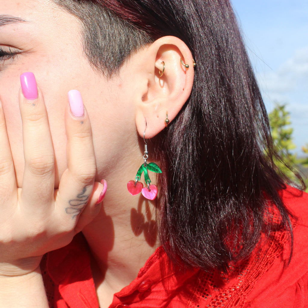 Cherry Love Earrings (Pink Marble)