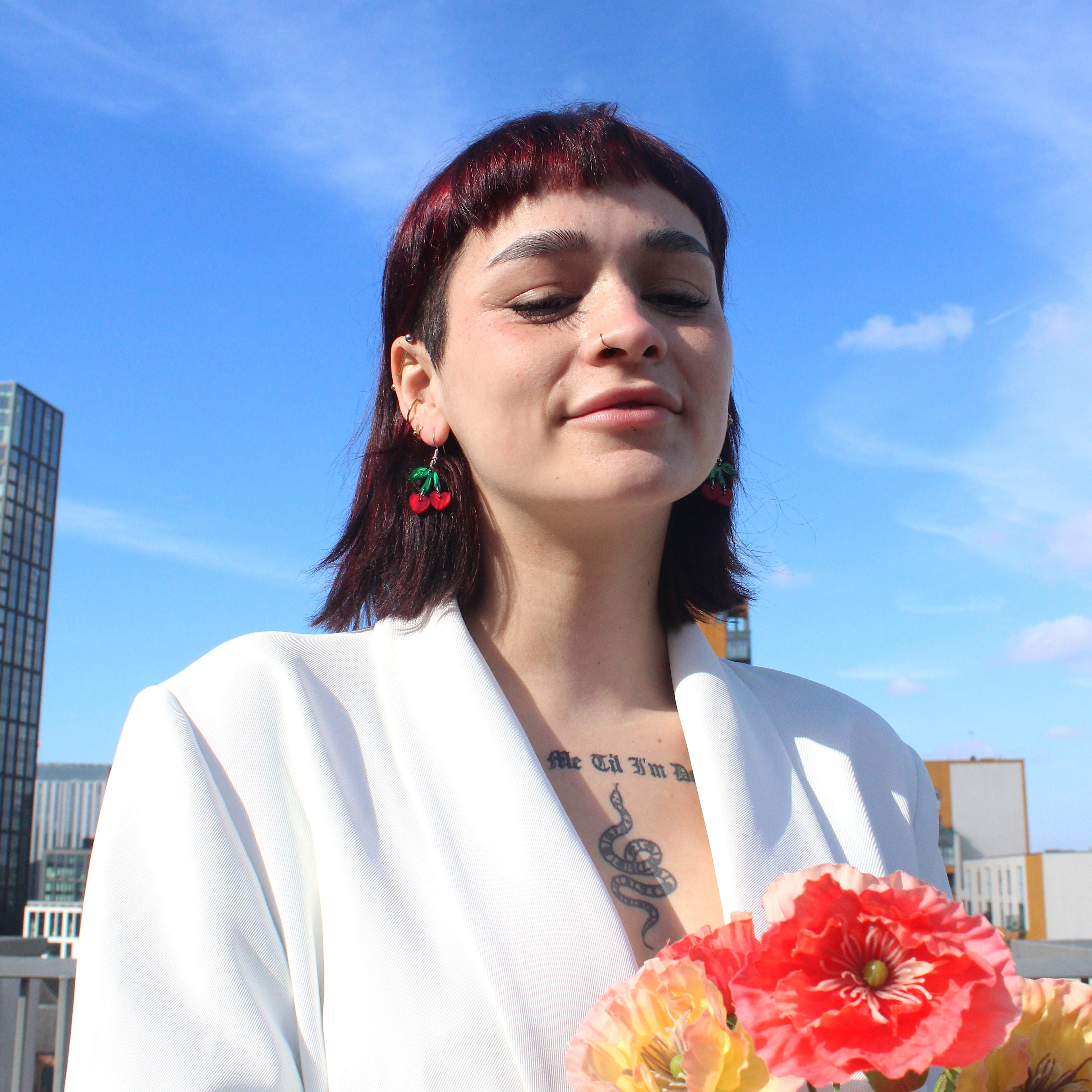 Cherry Love Earrings (Red Marble)