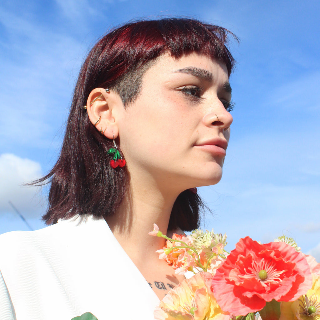 Cherry Love Earrings (Red Marble)