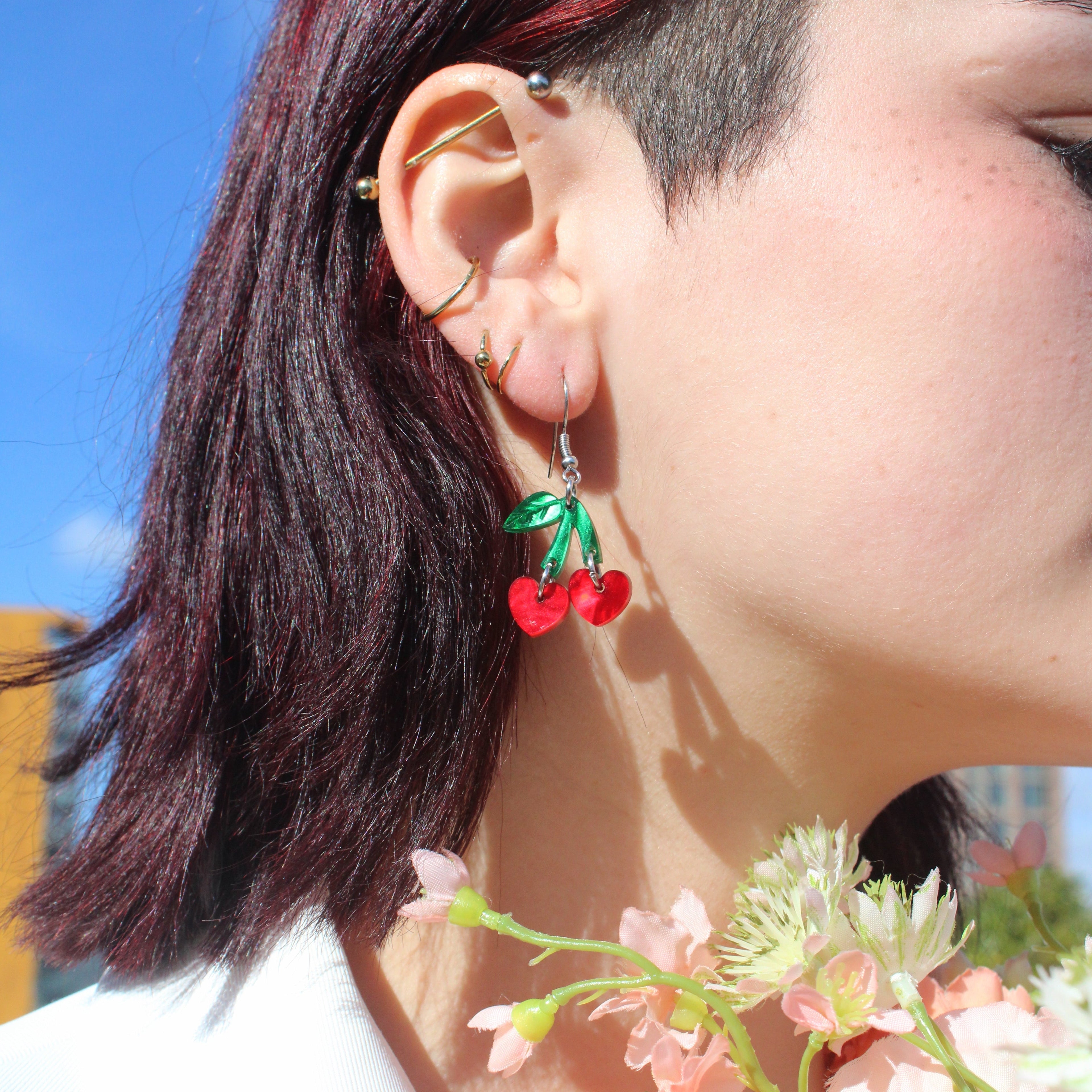 Cherry Love Earrings (Red Marble)