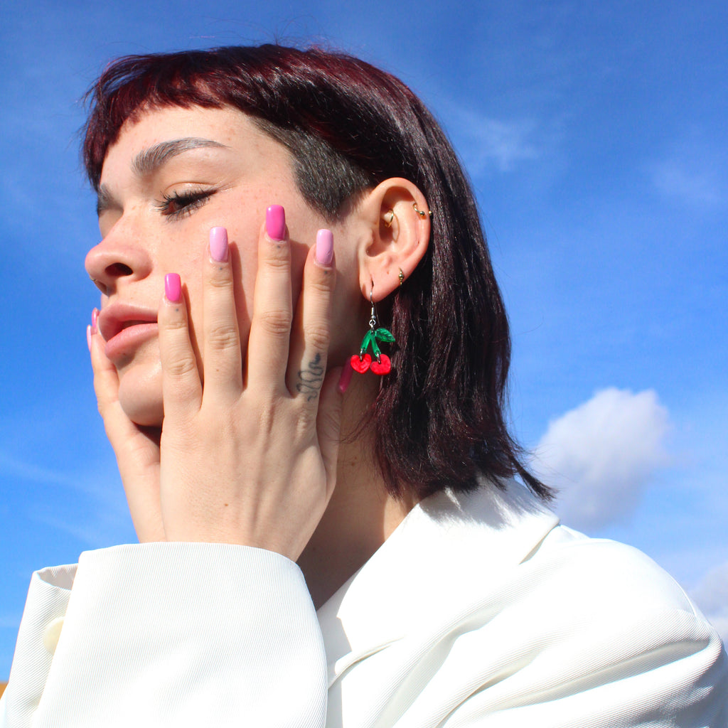 Cherry Love Earrings (Red Marble)