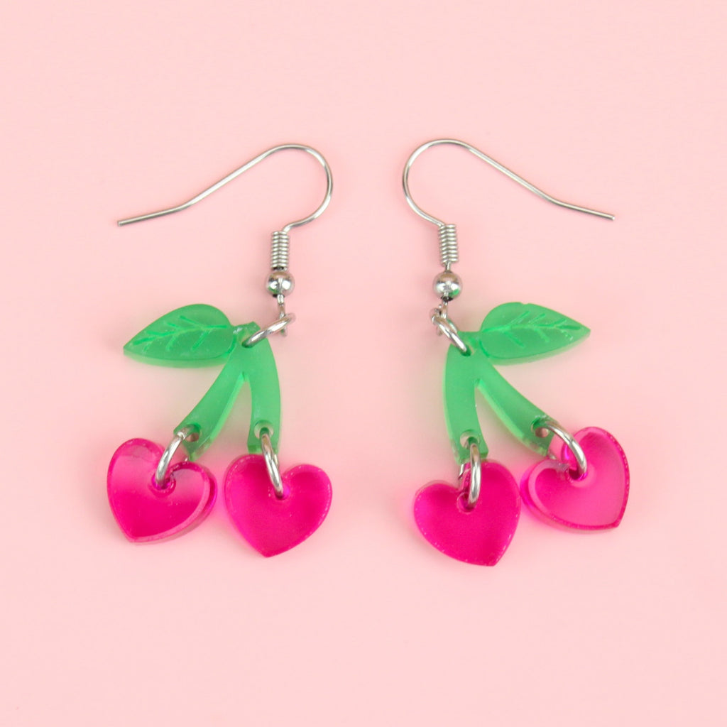 Cherry Love Earrings (Transparent Pink)