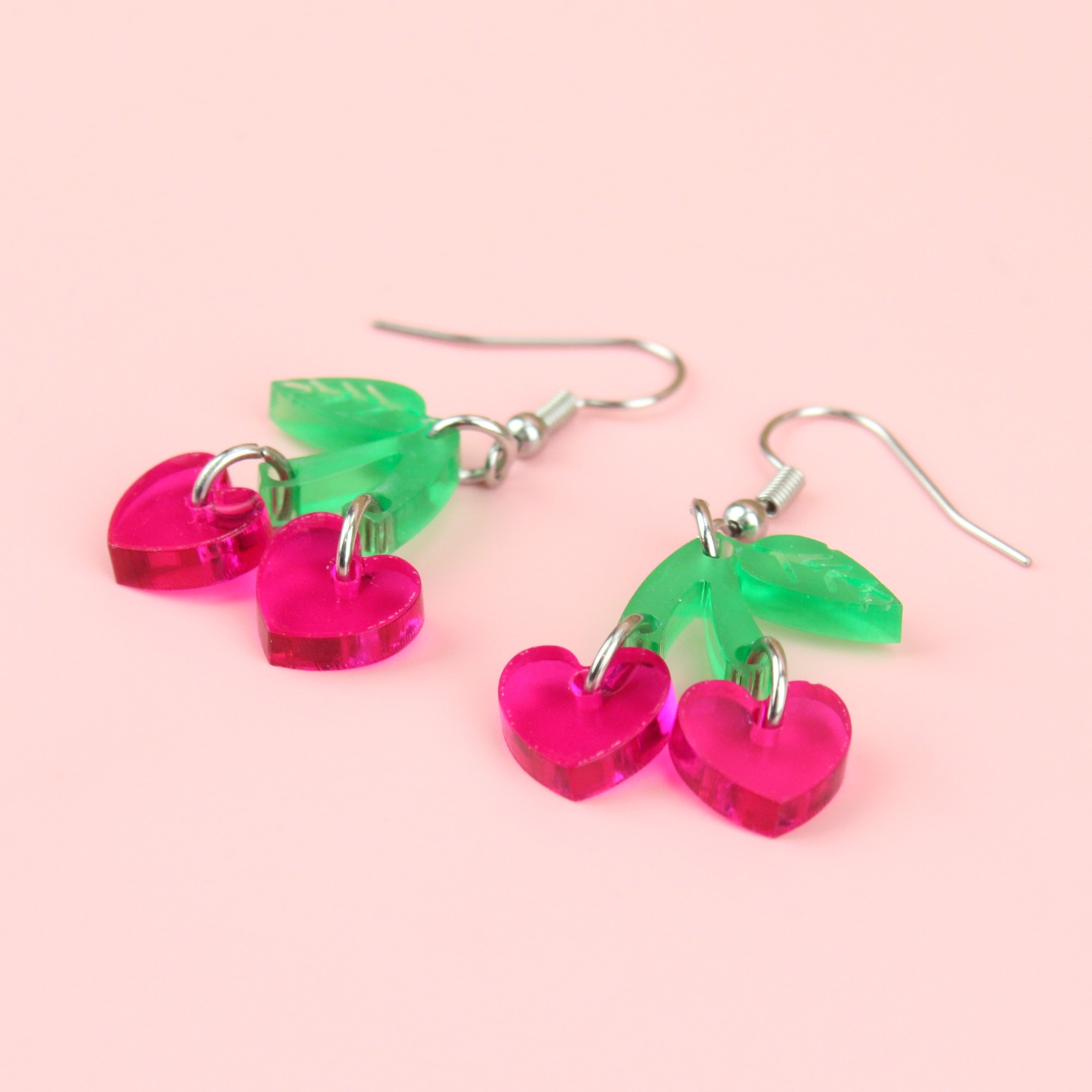Cherry Love Earrings (Transparent Pink)