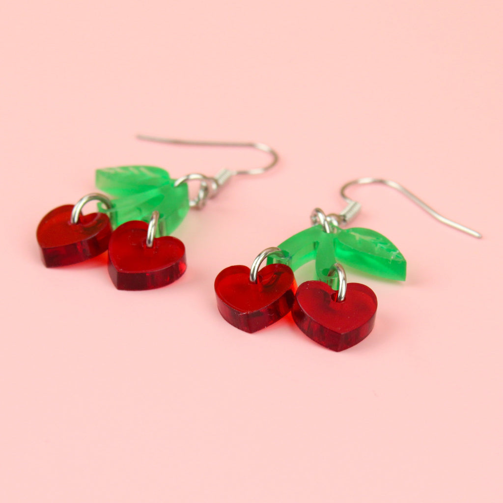 Cherry Love Earrings (Transparent Red)