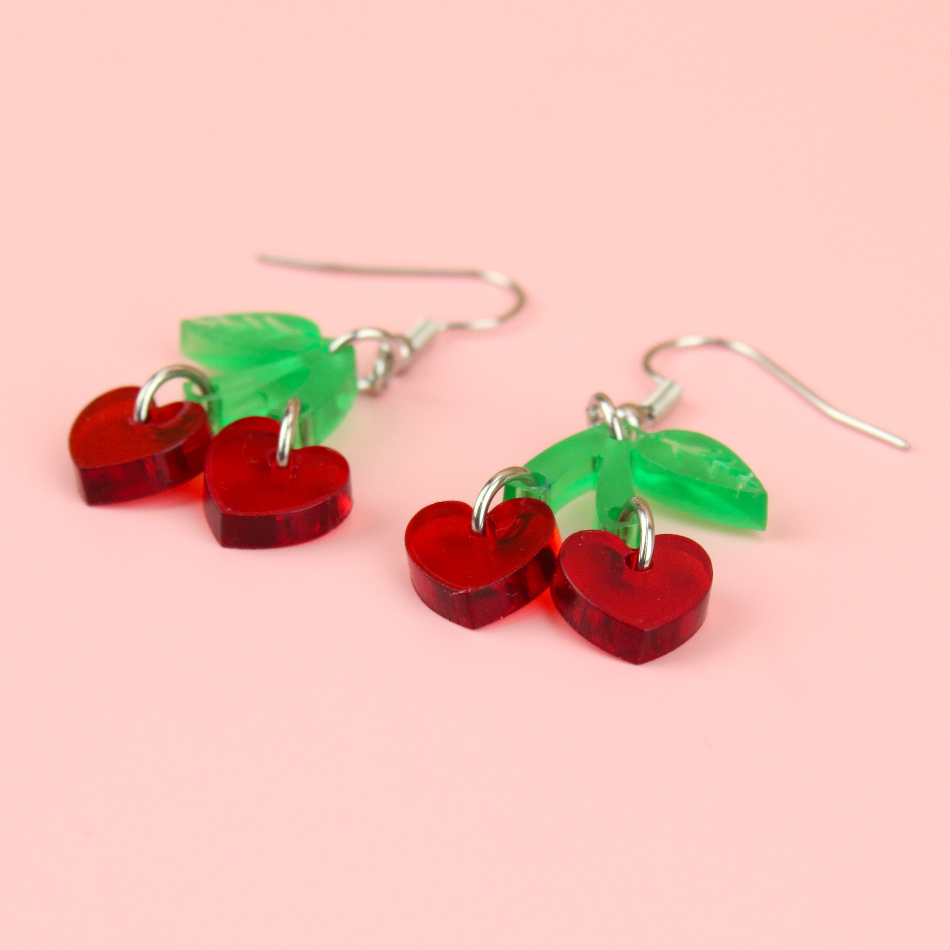 Cherry Love Earrings (Transparent Red)