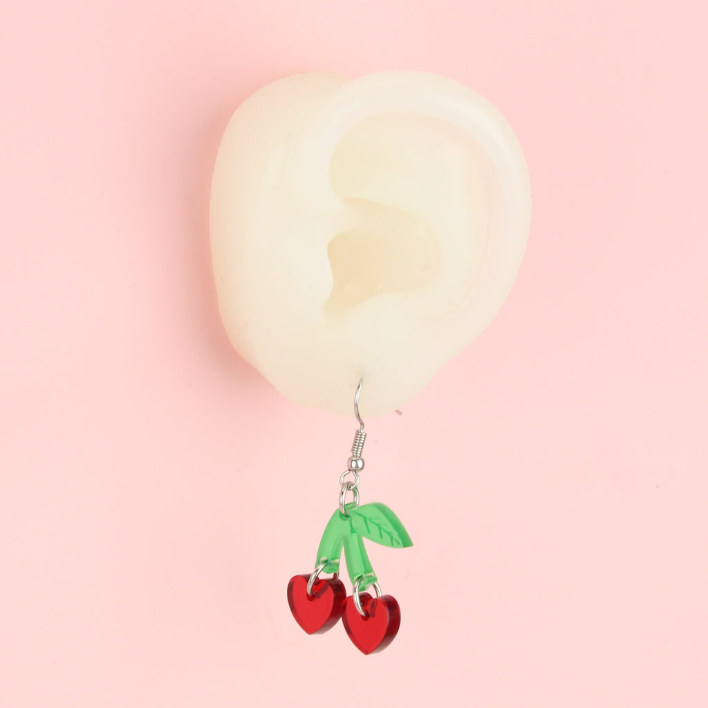 Cherry Love Earrings (Transparent Red)