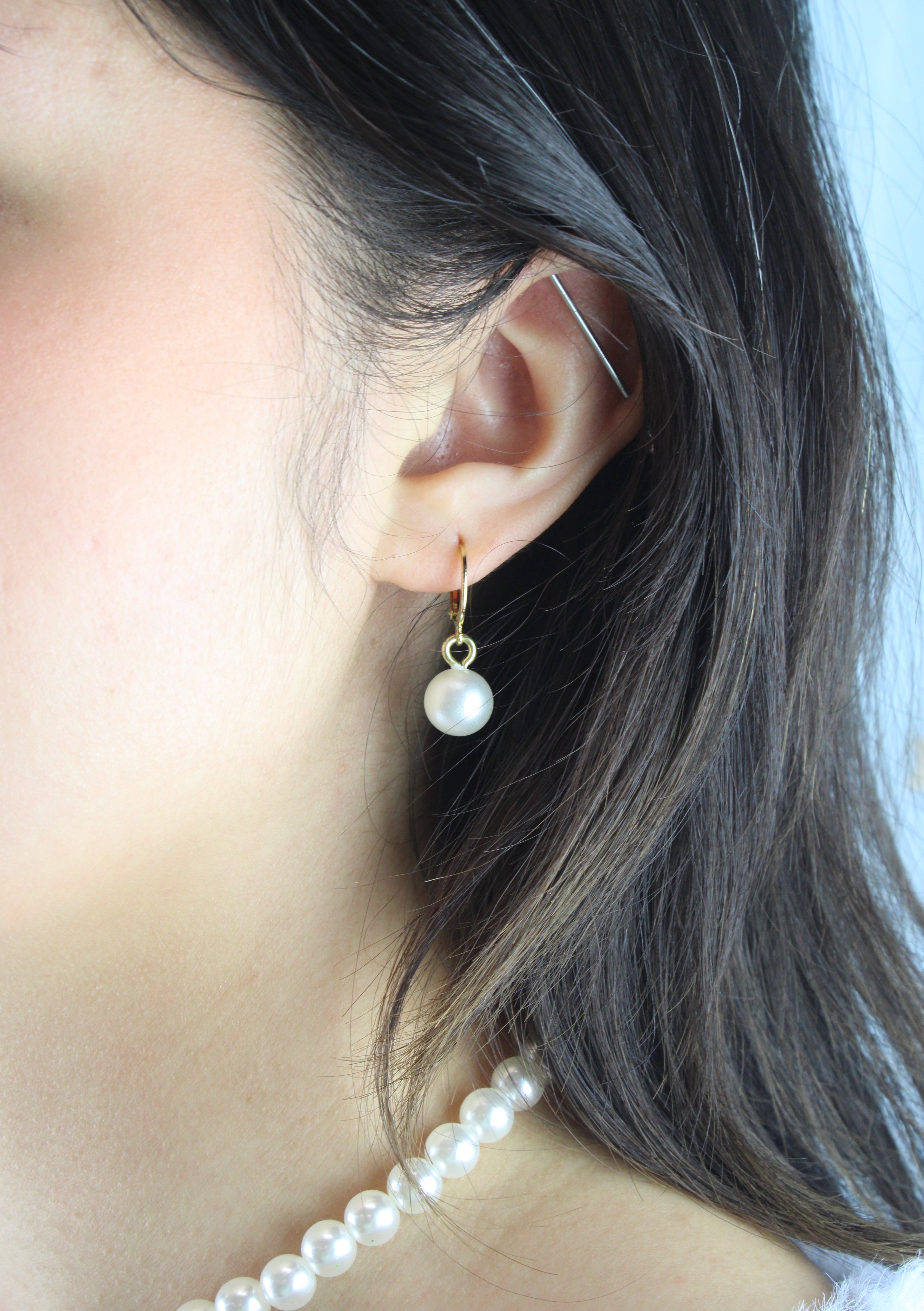 Cherished Pearl Huggie Hoop Earrings (Gold Plated)