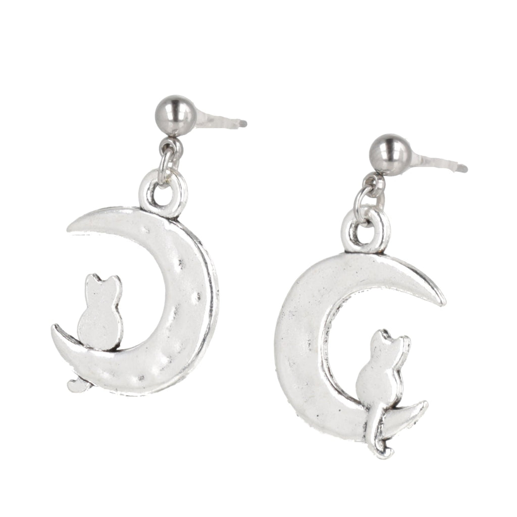 Cat On The Moon Stud Earrings