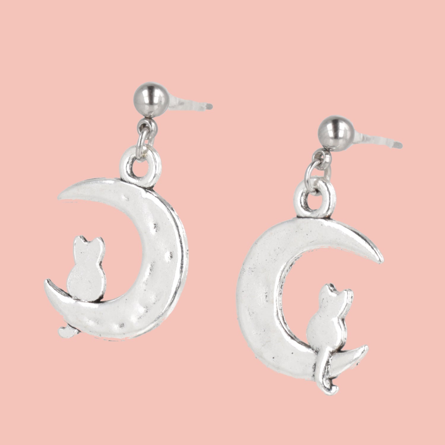 Cat On The Moon Stud Earrings