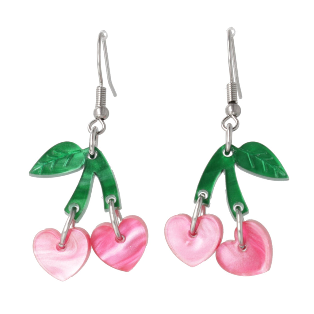 Cherry Love Earrings (Pink Marble)