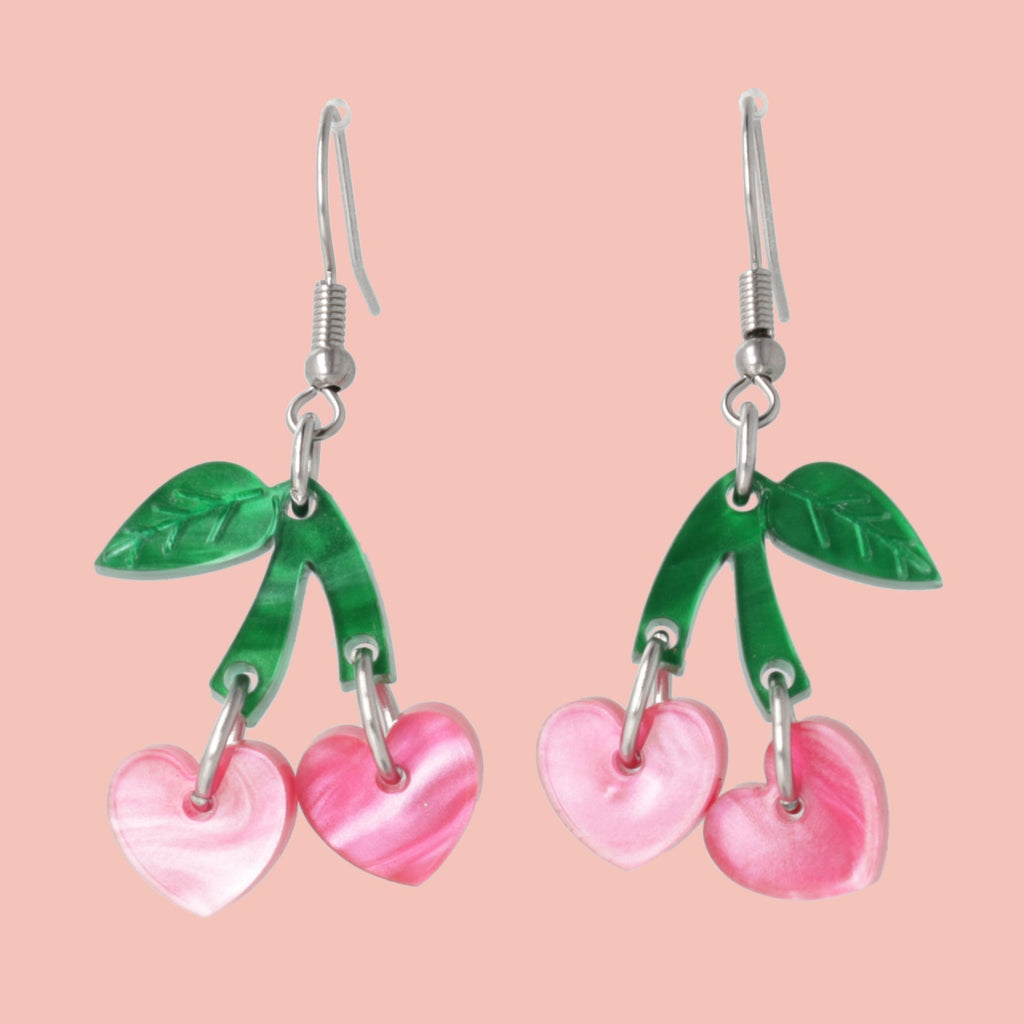 Cherry Love Earrings (Pink Marble)