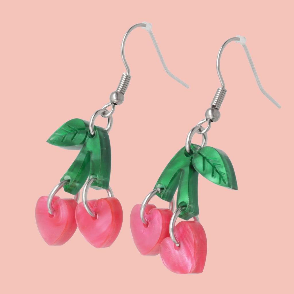 Cherry Love Earrings (Pink Marble)