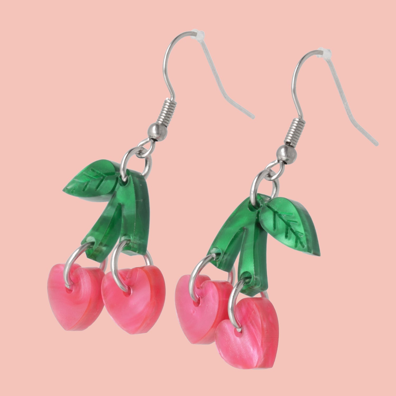Cherry Love Earrings (Pink Marble)