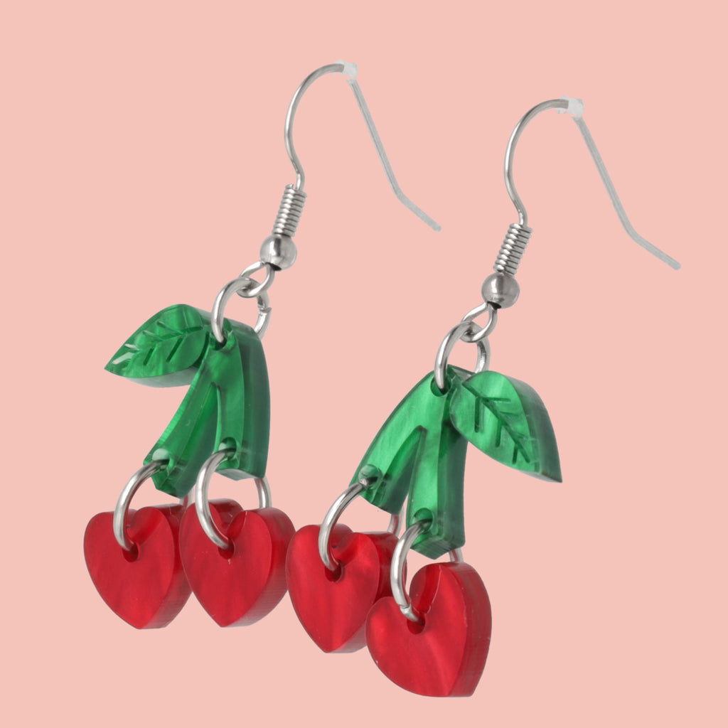 Cherry Love Earrings (Red Marble)