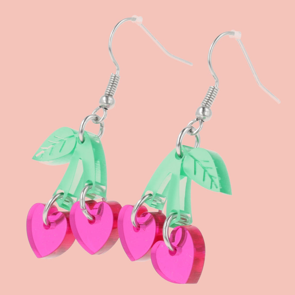 Cherry Love Earrings (Transparent Pink)