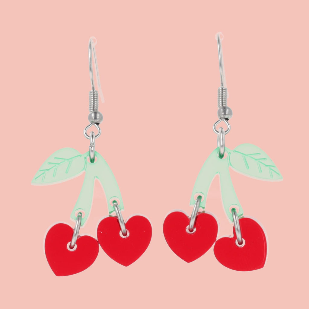 Cherry Love Earrings (Transparent Red)