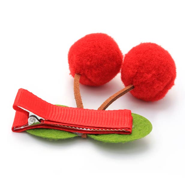 Cherry Pom Pom Hair Clips - Pair of 2