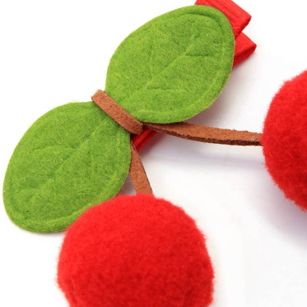 Cherry Pom Pom Hair Clips - Pair of 2