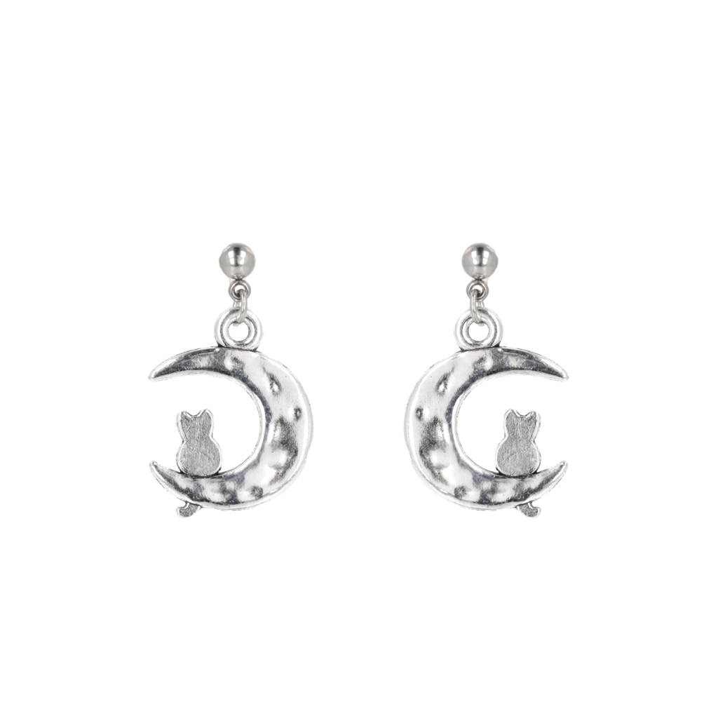 Cat On The Moon Stud Earrings