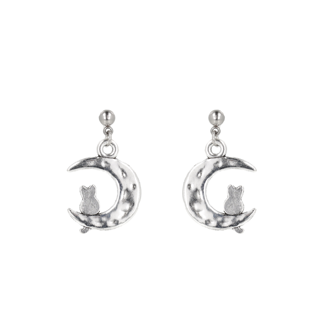 Cat On The Moon Stud Earrings