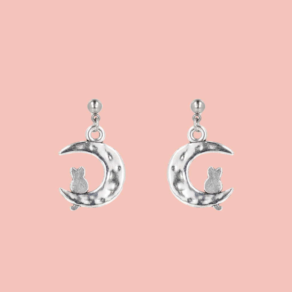 Cat On The Moon Stud Earrings